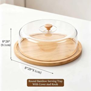Acrylic Cake Box With Wooden Tray Square Transparent Portable For Outdoor Picnic Camping Keep Clean Dulang Kek