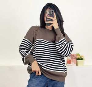SWEATER RAJUT WANITA JEFANYA KNIT / BAJU RAJUT MOTIF GARIS / PAKAIAN WANITA KEKINIAN