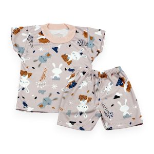 Setelan Baju Kaos Oblong Celana Pendek Bayi Motif Mega Baby Matching Set Fullprint