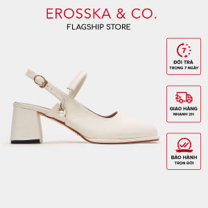 Erosska - Giày cao gót nữ quai cài mũi tròn phối hạt ngọc kiểu dáng sang trọng thanh lịch cao 6cm màu kem  - EL038