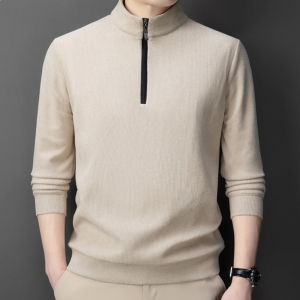 Plucked Korean mens hoodie with winter fashion and casual stand up collar zipper solid color warm long sleeved T-shirt