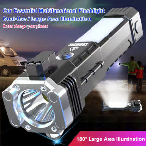 Car repair bright flashlight Broken window escape device multi-function flashlight Car Usb charging car safety hammer work light detection car emergency multi-function charging mini flashlight