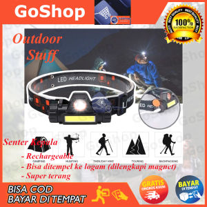 Senter Kepala Headlamp LED COB Rechargeable + Magnet Waterproof 2 Mode Penerangan