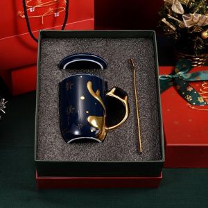 Christmas Gradient Cup High-value Ceramic Water Cup Couple Mug with Lid Niche Milk Cup Drinking Water Gift Cốc gradient Giáng sinh cốc nước gốm sứ thẩm mỹ cao cốc đôi có nắp cốc sữa độc đáo hộp quà tặng nước uống.