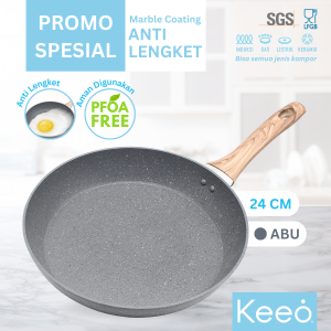 Keeo 24 cm Wajan Teflon Penggorengan Frypan Anti Lengket Marble Granit Abu Abu