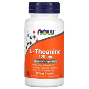 NOW Foods L-Theanine 100 mg Supports Stress Management and Relaxation Vegetarian Dietary Supplement 90 Veg Capsules