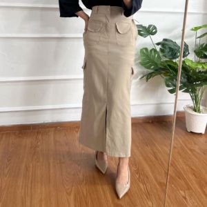 PAMELA SKIRT ROK CARGO SPAN WANITA KAIN KATUN TWILL IMPORT PREMIUM STREACH/MELAR