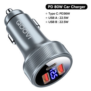 QOOVI 3-Ports 80W Car Charger PD 3.0 USB Type C Quick charge 3.0 4.0 Dual Supercharge SCP 22.5W Port USB Car Phone Charger Fast Charging For iPhone Xiaomi Oppo Vivo Laptop Tablet