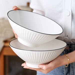 Bộ 2 Tô Sứ Loe Vân Sọc Viền Đen Bát Tô Đựng Canh Phở - Đồ Sứ Decor Xinh Xắn