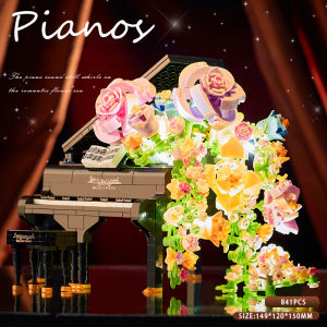 Flower Bouquet Rose Violin Piano 3D Model Building Blocks Toys Gift For Girlfriend DIY Rose Flower Gift Toys Collections
