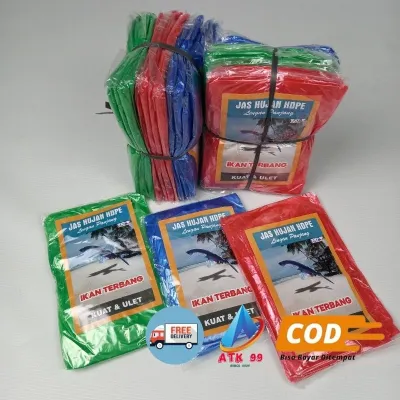 IKAN PONCO 12 pcs - Mantel Plastik/Jas Hujan Plastik/Jas Hujan PONCO Lengan Panjang