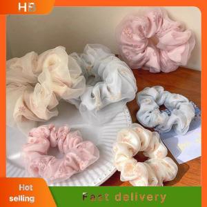 HB Double Layer Silk Organza Scrunchies Sweet Flower Hair Band For Girls Ponytail Holder Rubber Bands Hair Ties Hair Accessories
