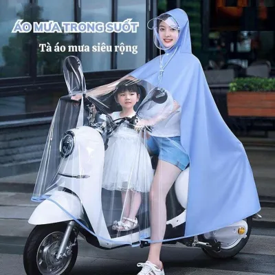 Áo mưa cho Mẹ và Bé nửa trước trong suốt kém kính chắn mưa che phủ toàn thân