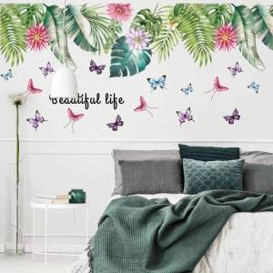 Best Sales DIY Wall Decals 3D Green Leaf and Floral Design Decoration Wall Sticker Decals Window Glass Door Sticker Self Adhesive PVC Waterproof Removable Writing Home Decor XY1132