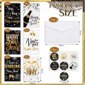 72 Pack Happy New Year Cards 2025 Gold Foil with Envelopes and Stickers New Year Eve Greeting Cards Bulk for Office Business Family School Party Invitations. 