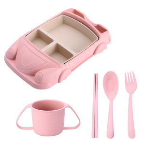 Baby Feeding Set Plate Spoon Fork Cup Bowl 6 Pieces Car-shaped Tableware Kids Children Dinnerware