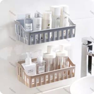Bathroom Shelf Wall Mounted Soap Sponge Rack Storage Shelf Bathroom Rack Rak [Punch-free]
