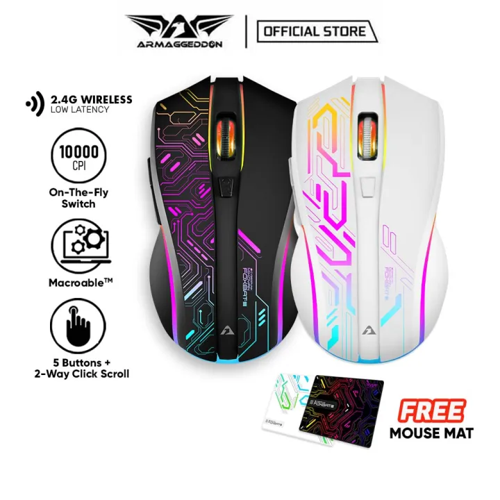 Armaggeddon Mikoyan Foxbat 3 Wireless Gaming Mouse | 10000 CPI | 7 Color Pulsating Effect | Rechargeable | Wireless 2.4G