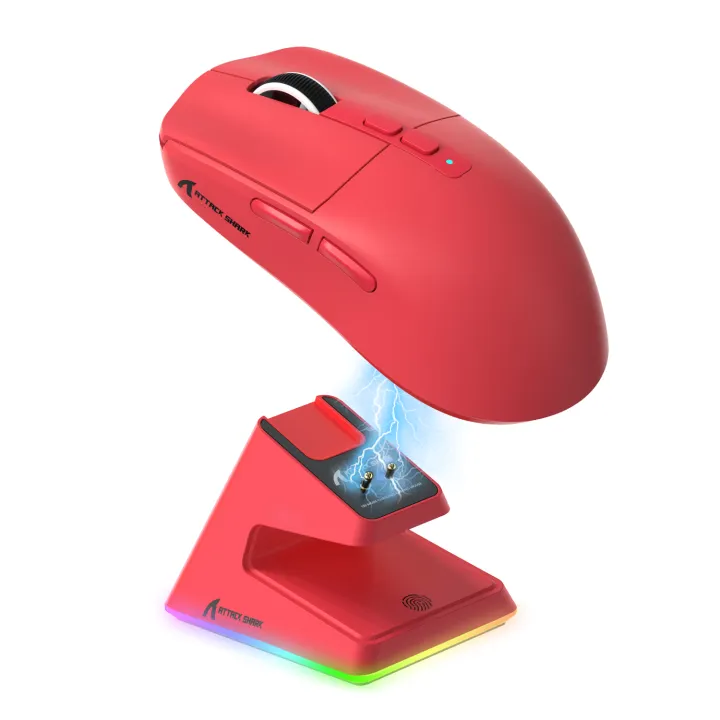 ATTACK SHARK X6 49g SUPERLIGHT Mouse with Charging Dock, PixArt PAW3395 Gaming Sensor, BT/2.4G Wireless/Wired Gaming Mouse, 26000 DPI