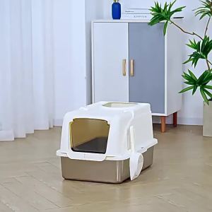 Enclosed Cat Toilet Stainless Steel Large Litter Flip Top Anti Splash