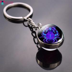 Teabelle Creative 12 Constellation Luminous Key Ring Time Stone Double-Sided Glass Ball Metal Keychain Pendant Key Chain Accessories