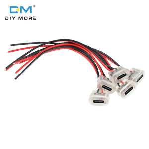 diymore Transparent 2Pin USB Type C Input Type Charging Receptacle Injection Molded Straight Female Chassis Connector Waterproof USB-C Power Port Type C Femal
