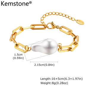 Kemstone Baroque dây ngọc trai Vòng đeo tay pháp Retro vàng bằng thép không gỉ kết thúc đồ trang sức thanh lịch quà tặng cho phụ nữ