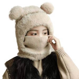 DOORSYUR Warm Lining Scarf Integrated Hat 4 in1 Coldproof Kids Windproof Hood Cute Plush Neck Warmer Children Windproof Hooded Hat Outdoor Sports