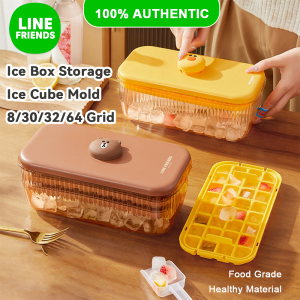 (8/30/32/64 Grid)100% Authentic Line Friends Ice Box Storage with Lid Ice Cube Mold Thickened Food Grade Healthy Material Durable LFB261/LFB262