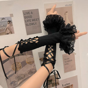 Lolita Ballet Strap Lace Gloves Y2K Fingerless Gothic Sunscreen Sleeve Women Lolita Clothing Accessories Mesh Anime Punk Gloves H260729