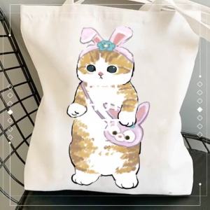 Fofusand Cats Cartoon Printed Canvas Tote Bag - Single Shoulder Student Casual Shopping Bag