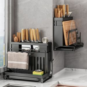 ROLL Carbon steel Kitchen Racks Large multifunctional Chopstick storage Rack Home Gadgets With Drain Tray Storage Organizers