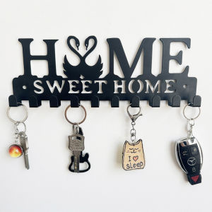 Black Metal Home Key Holder/Wall-Mounted Storage Rack with Decorative Hooks/Organizer for Home Entryway