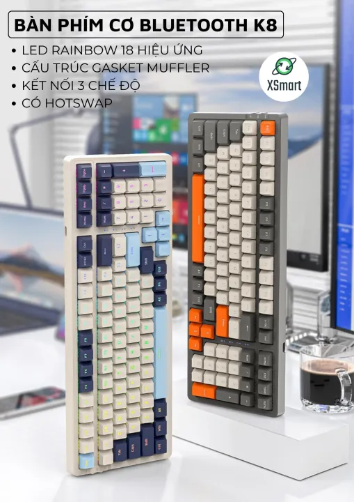Bàn Phím Cơ Không Dây Máy Tính K8BT Bluetooth 5.0 Hotswap Red Switch LED Gaming, Gõ Êm, Lót Foam | BigBuy360 - bigbuy360.vn Bàn Phím Cơ Không Dây Máy Tính K8BT Bluetooth 5.0 Hotswap Red Switch LED Gaming, Gõ Êm, Lót Foam | BigBuy360 - bigbuy360.vn