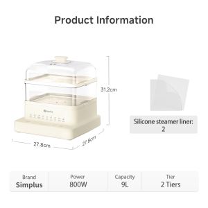 Simplus Electric Food Steamer丨3-Tier 14L Capacity丨1200W High Power丨24h Reservation丨Dual Safety Protection