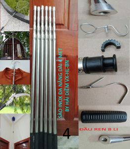 Sào rút inox đa năng L4mgậy kéo dài như ýkéo ra thu gọn.móc cành câylấy quả trên caophơi đồtreo lồng chimquét mạng nhệnvợt cá L4m
