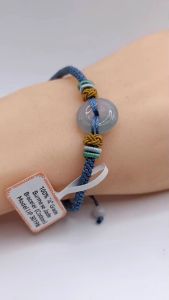 💘100％ Authentic Brand New Set "A" grade Burmese jade "Piaohua飘花" bracelet lovely bluish green base colour icy beads high translucency lustrous surface clean and clear beads scenic appearances master handcrafted and handsewn cotton bracelet best gift