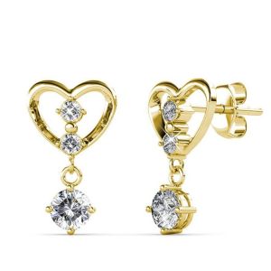 Her Jewellery Hanging Love Earrings - Luxury Crystal Embellishments plated with 18K Gold