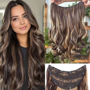 OMQAIO Synthetic Clip in Hair Extensions 22 Inch Natural Curly Wavy Hairpieces Fluffy Layered Long Curly Thick hair for Women