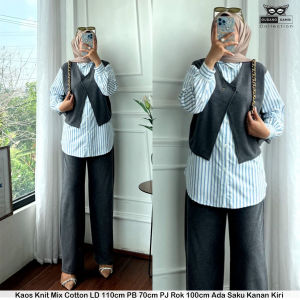 Freya Set Knit Mix Cotton LD 110cm PB 70cm PJ Celana 100cm Pinggang Karet Ada Saku Kanan Kiri