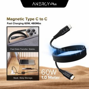 Anergy+ CTC60 Magnetic Link Charging Cable 60W Type-C to Type-C Wire Data PD Cable Ultra Fast Charging For Android