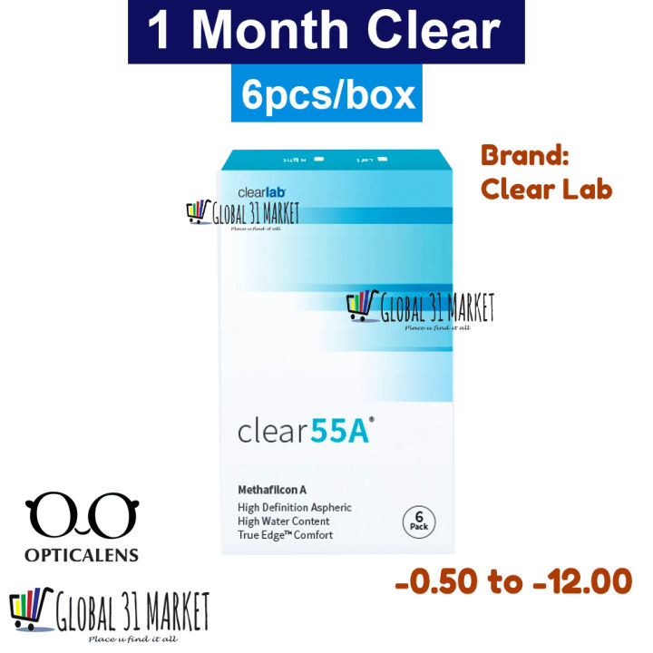 ClearLab 55A 1 Month Clear Contact lens 6pcs/box -0.50 to -12.00 ...