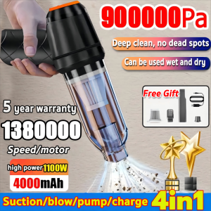 900000Pa High Suction Portable Vacuum Cleaner with Dual Motors and Large Capacity Battery for Wet/Dry Cleaning USB Charging Long Runtime - Car/Portable