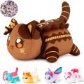 61PCS 11 inches Chocolate Cake Cat Plush + 60-Sticker - Meows Cat Plush Collection - 100% Polyester Plushie Pillow Embroidered - Soft Cat Stuffed Animal Collectible. 