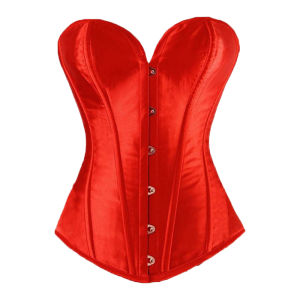 Red Corsets And Bustiers Women Satin Bustier Lace Up Boned Top Overbust Corset Brocade Steampunk