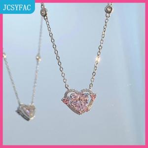 JCSYFAC Pha Lê Zircon Trái Tim Mặt Dây Chuyền Y2K Trái Tim Màu Hồng Phụ Nữ Cô Gái Thời Trang Thanh Lịch Chuỗi Xương Đòn Phụ Nữ Đồ Trang Sức Quà Tặng