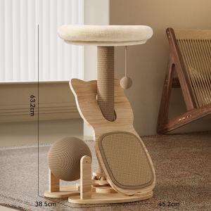 Small Cat Tree with Sisal Scratching Board & Cat Bed Space-Saving Solid Wood