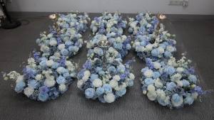 Blue and White 50cm Wedding Table Centerpiece Candlestick Decor Garland Crown Flower Wreath Floral Arrangement Event Party Props