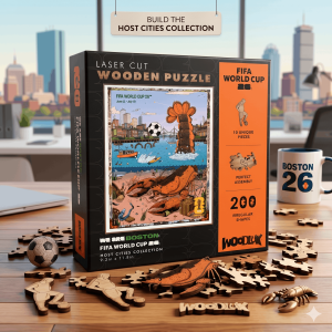 Official Licensed Product Boston Laser Cut Wooden Puzzle FIFA World Cup 2026 200 Piece Puzzle