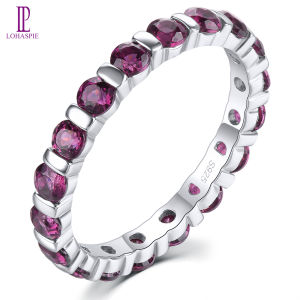 Lohaspie Jewelry Genuine 2.5 Carats Solid Sterling Silver 925 Ring Original Natural Rhodolite Garnet Aquamarine Iolite Ring 925 Silver Ring Women Original Birthstone Ring Jewelry